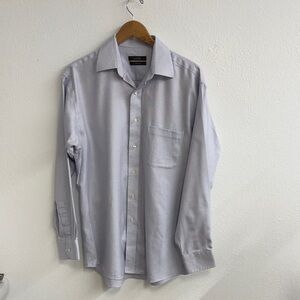 Tasso Elba Men's blue and white print Dress Shirt iron free